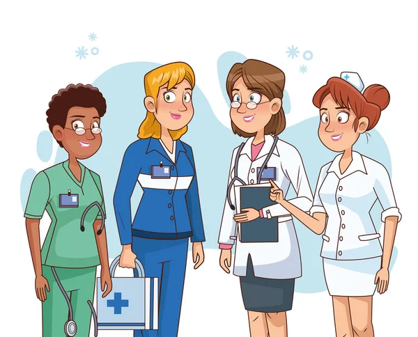 Professional female doctors staff characters — Stock Vector