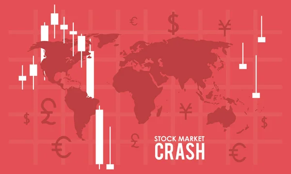 Caída del mercado de valores con mapas de tierra e infografía — Archivo Imágenes Vectoriales