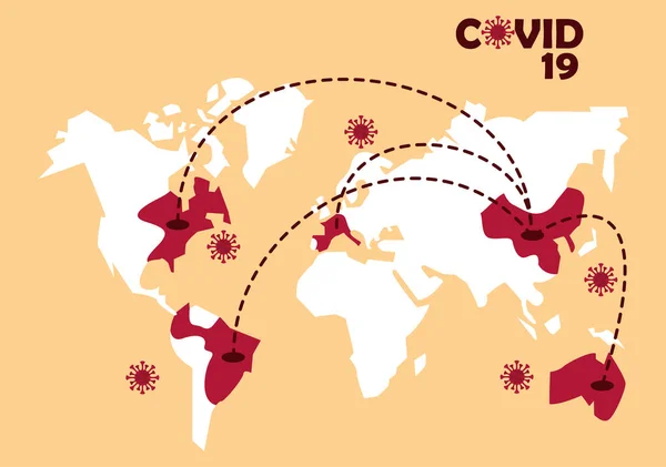 Covid19 partículas con mapas del planeta tierra — Vector de stock