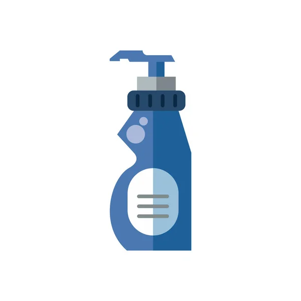Desinfectante botella de plástico producto con dispensador de empuje de estilo plano — Vector de stock