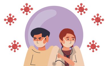 Kadın doktor ve erkekle covid19 kampanyasının yayılmasını engelle