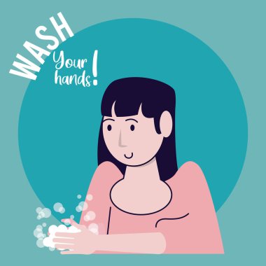 wash your hands campaign poster with woman clipart