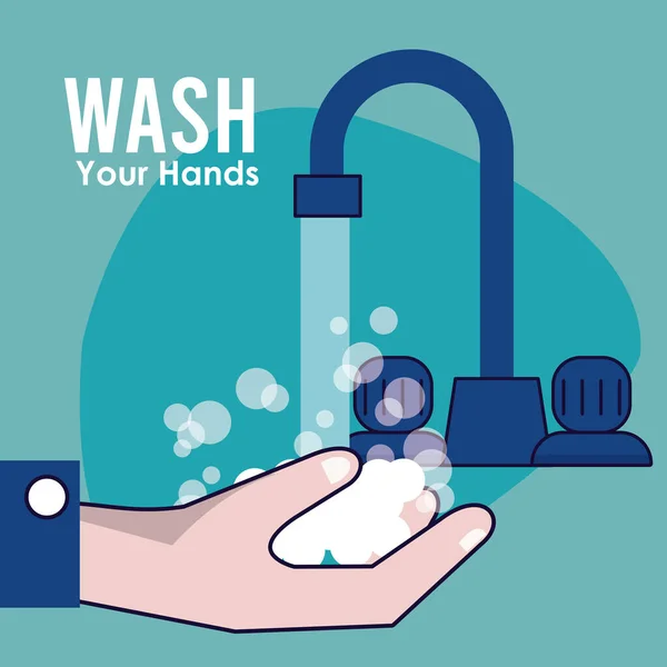 Wash your hands campaign poster with water tap — Stock Vector