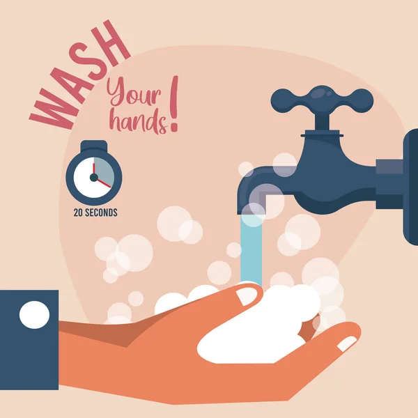 Wash your hands campaign poster with water tap — Stock Vector