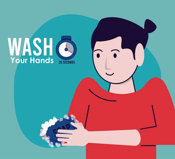 Wash your hands campaign poster with woman — Stock Vector