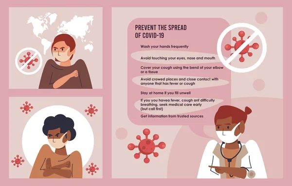 Πρόληψη της εξάπλωσης της εκστρατείας covid19 με γυναίκες γιατρούς και κορίτσια — Διανυσματικό Αρχείο