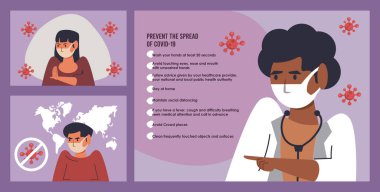 prevent the spread of covid19 campaign with female doctor and girls clipart