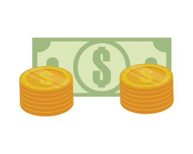 Bozuk paralar ve faturalar. Dolar izole edilmiş simge.