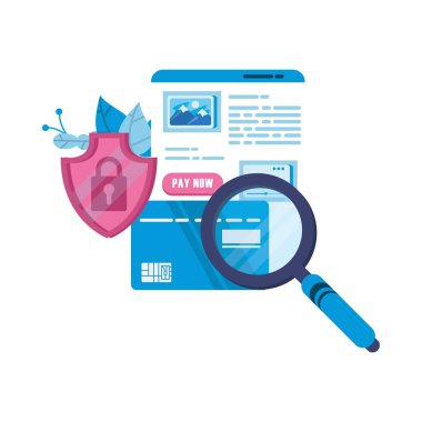 Kredi kartı ve büyüteçle birlikte web sayfası