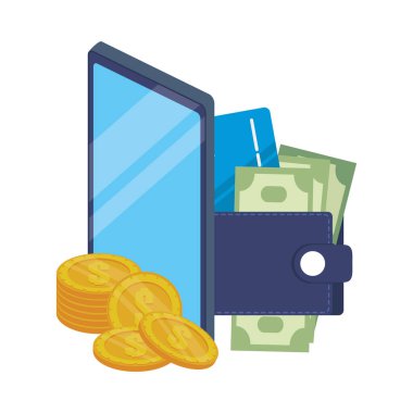 Akıllı telefon, cüzdan parası ve kredi kartı.