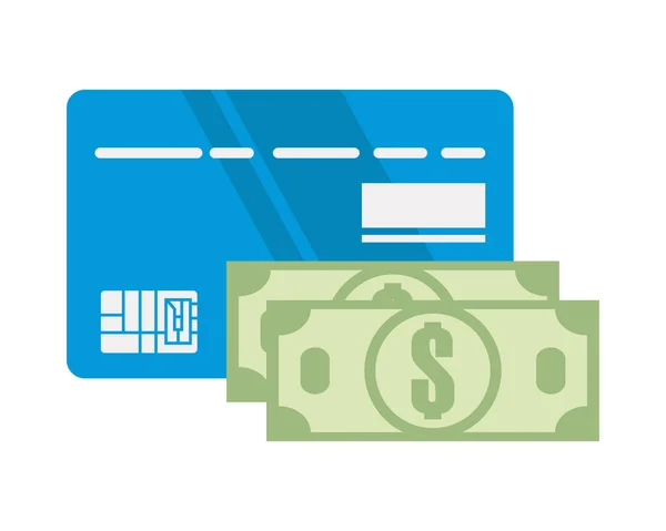 Кредитна картка з рахунками гроші ізольовані значок — стоковий вектор