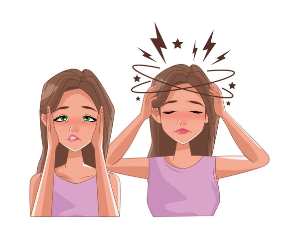 Pár nő stresszes tünetekkel — Stock Vector