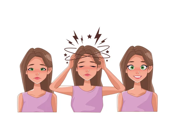 Group of women with stress symptoms — Stock Vector