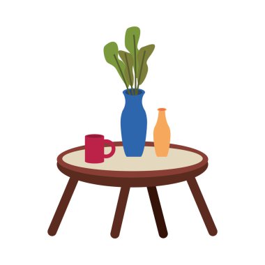 Merkezi masa, ev bitkisi ve kahve fincanı ikonu.