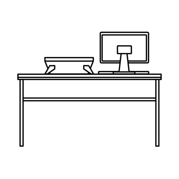Skrivbord med dator skrivbord arbetsplats — Stock vektor