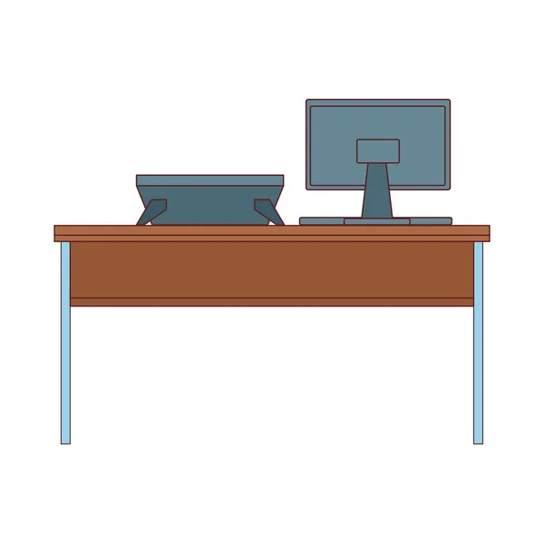 Bureau met computer desktop werkplek — Stockvector