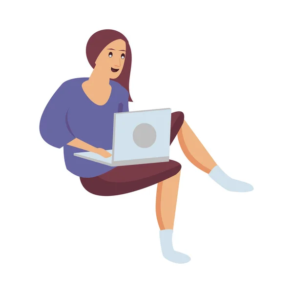 Kvinna som använder bärbar dator arbete hemma — Stock vektor