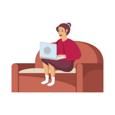 Kanepede dizüstü bilgisayarla çalışan bir kadın.