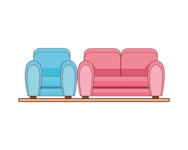 Sofás salón muebles iconos aislados — Vector de stock