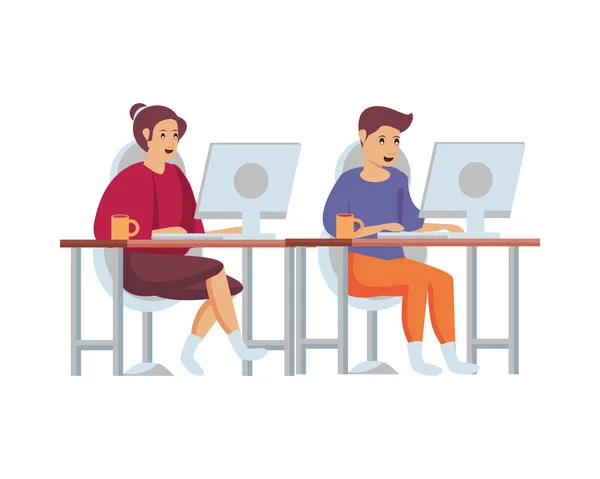 Couple using computers work at home — Stock Vector