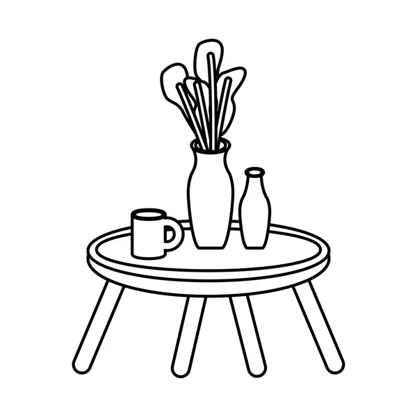 Центральний стіл з кімнатною рослиною та кавовою чашкою значок меблів — стоковий вектор
