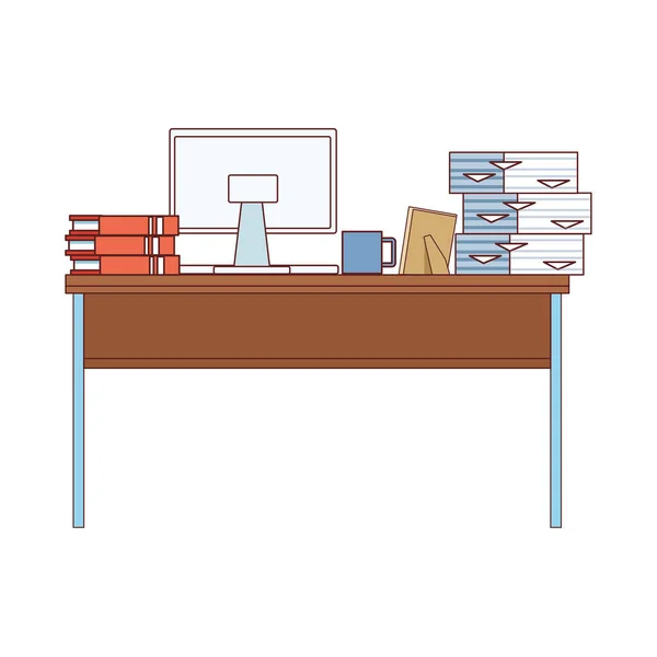 台式计算机和堆栈文件办公桌 — 图库矢量图片