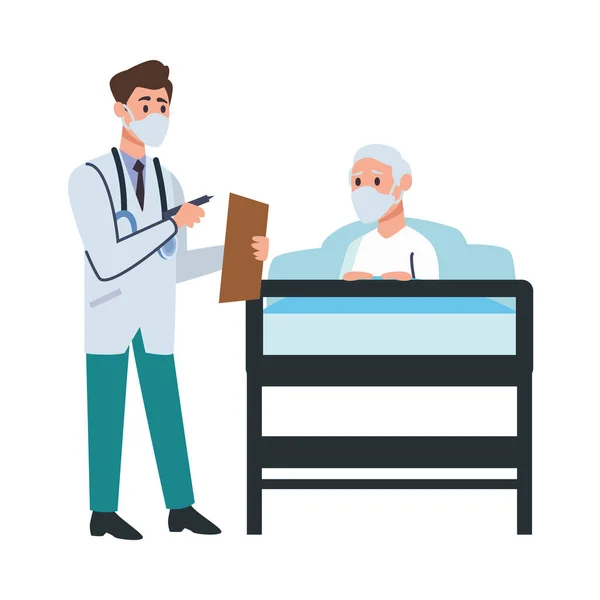 Médecin traitant vieil homme au lit — Image vectorielle