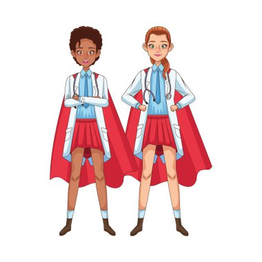 Süper kadın doktorlar. Kahraman pelerini ile ırklar arası ilişki. Covid19.