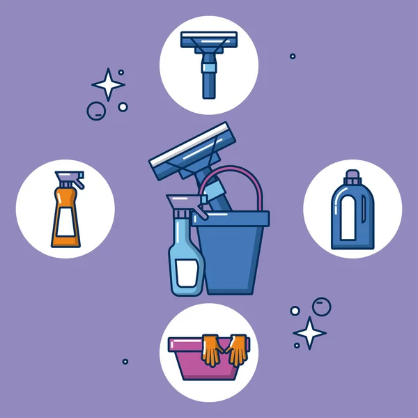 Ferramentas de limpeza e ícones de produtos —  Vetores de Stock