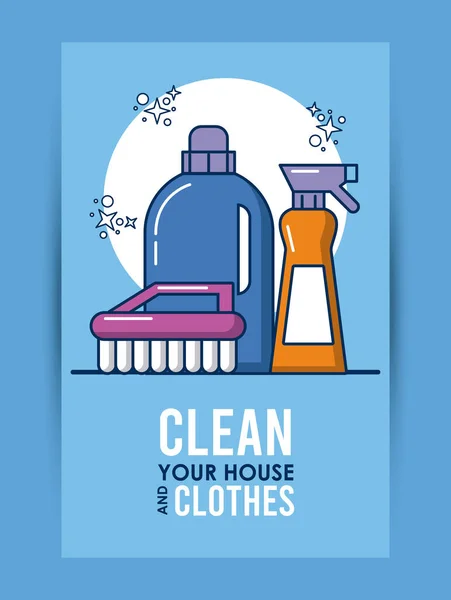 Bersihkan rumah dan pakaian dengan peralatan - Stok Vektor