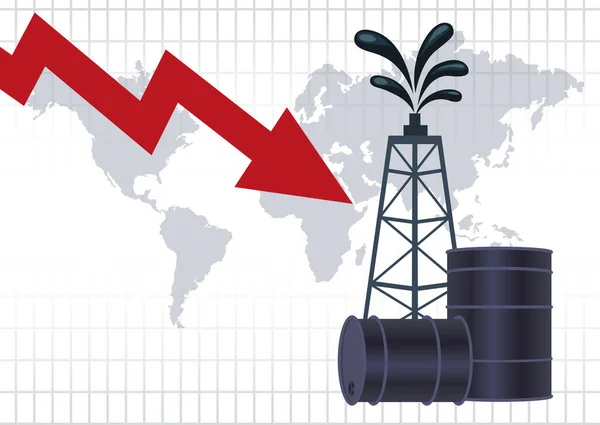 有桶和塔台的石油价格市场 — 图库矢量图片