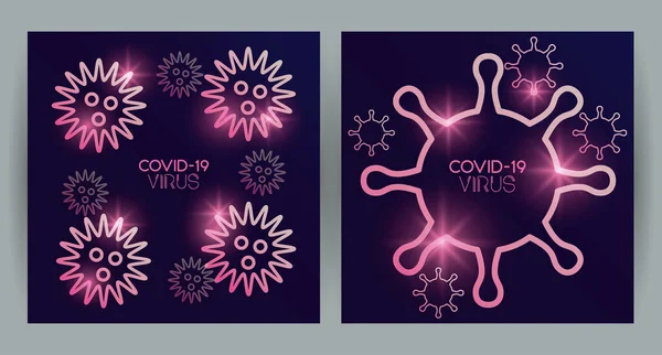 Covid19 partículas pandémicas y letras de luz de neón — Vector de stock