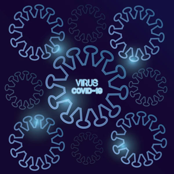 Covid19 partículas pandémicas y letras de luz de neón — Vector de stock