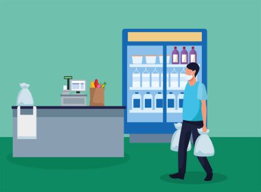 Süpermarkette yüz maskesi kullanmak