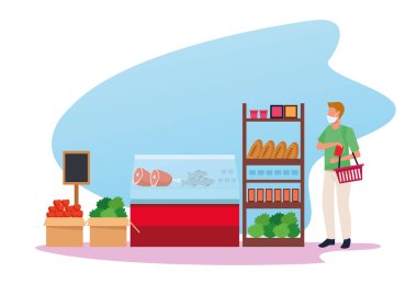 Süpermarkette yüz maskesi kullanmak