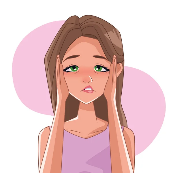 Woman with imsomnia stress symptom character — Stock Vector