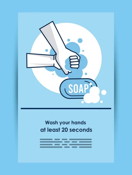 Flyer with covid19 recommendation of hands washing — Stock Vector