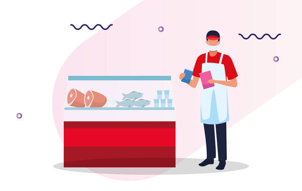 supermarket worker with face mask