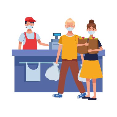 Süpermarkette maske takan çift.