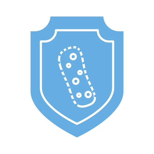 Geïnfecteerde cel met covid19 in schild lijn stijl pictogram — Stockvector