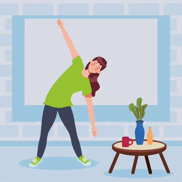 Mujer practicando ejercicio en la casa — Vector de stock