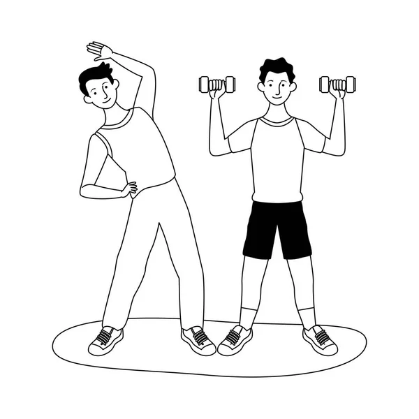 Jóvenes deportistas practicando personajes de ejercicio — Archivo Imágenes Vectoriales