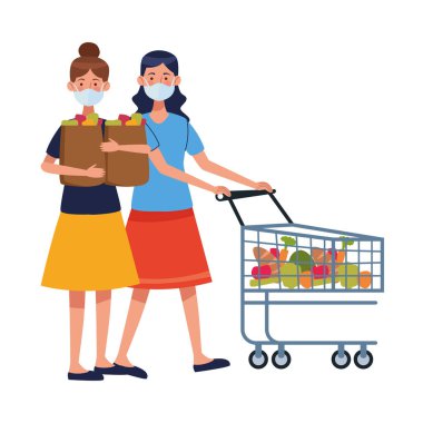 Süpermarkette yüz maskesi takan kadınlar