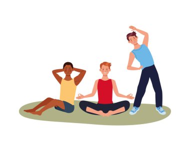Irklar arası sporcular egzersiz karakterleri uyguluyor.
