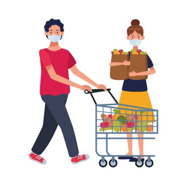 Süpermarkette maske takan çift.