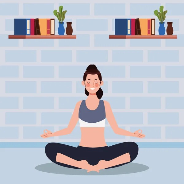 Woman practicing yoga in the house — Stock Vector