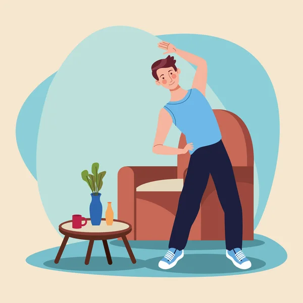 Hombre practicando ejercicio en la casa — Archivo Imágenes Vectoriales
