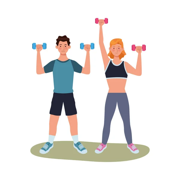 Mladý pár sportovec cvičení cvičení znaky — Stockový vektor