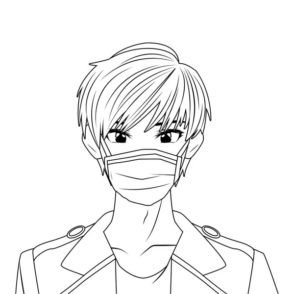 Joven hombre usando la máscara de la cara personaje de anime — Archivo Imágenes Vectoriales