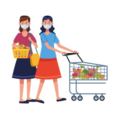 Süpermarkette yüz maskesi takan kadınlar
